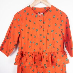 Vintage 70s Marimekko Maxi Dress Women S Orange Green Ruffle Peplum Cotton
